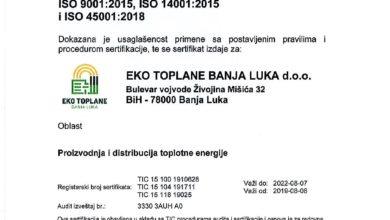 Eko toplane dobile sertifikate ISO 9001:2015, ISO 14001:2015 i ISO 45001:2018